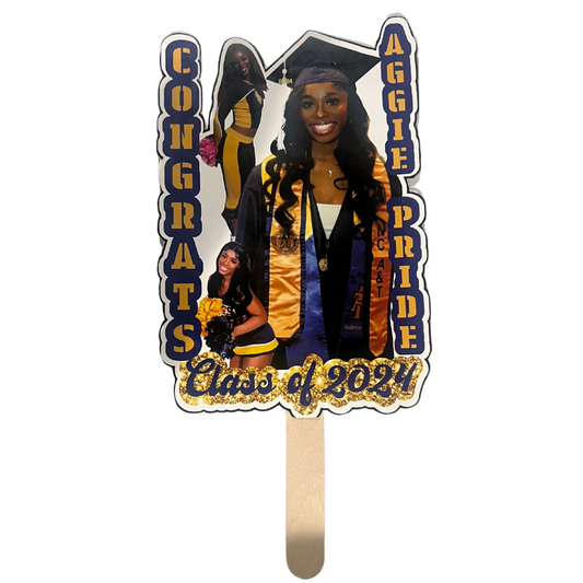 Custom Head Big Face Cut-out on a Stick Fan Personalized with up to 3 pictures Handheld fan for Graduation Wedding Fan